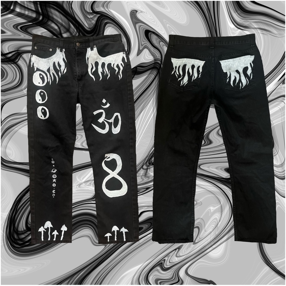 hand painted up cycled jeans 32x30 straight cut